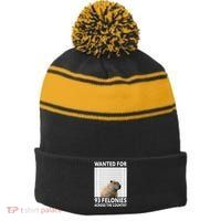Capybara Mugshot Wanted For 93 Felonies Across The Country Stripe Pom Pom Beanie