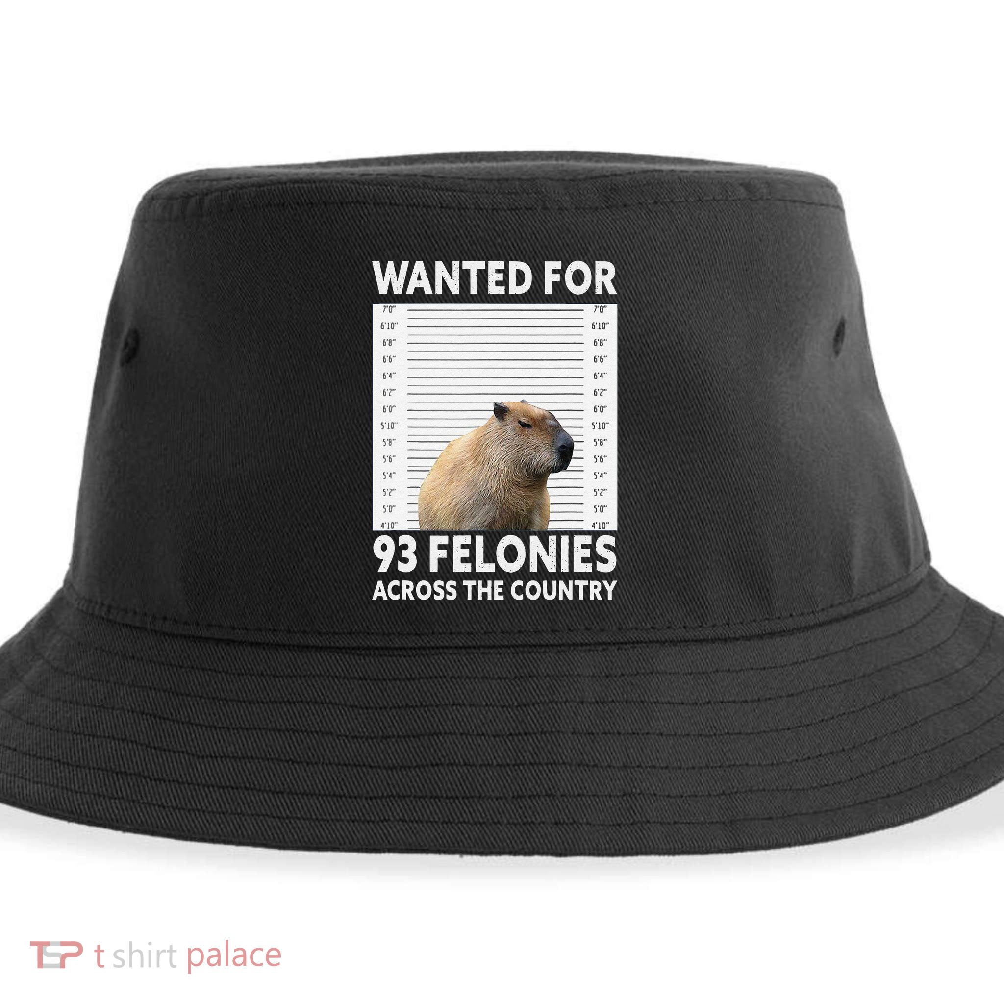 Capybara Mugshot Wanted For 93 Felonies Across The Country Sustainable Bucket Hat