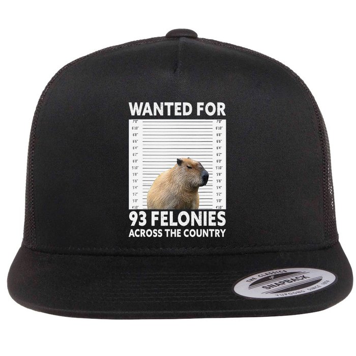 Capybara Mugshot Wanted For 93 Felonies Across The Country Flat Bill Trucker Hat