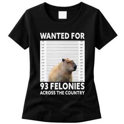 Capybara Mugshot Wanted For 93 Felonies Across The Country Womens T-Shirt