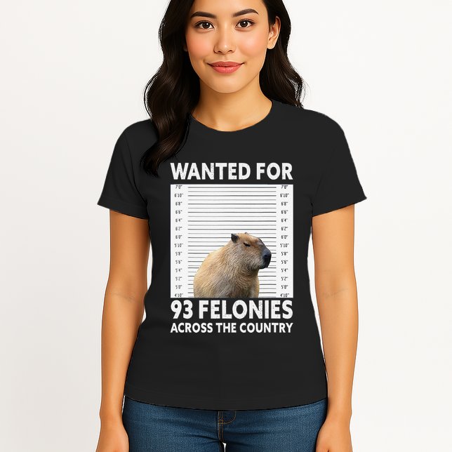Capybara Mugshot Wanted For 93 Felonies Across The Country Womens T-Shirt