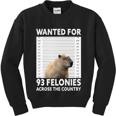 Capybara Mugshot Wanted For 93 Felonies Across The Country Kids Sweatshirt