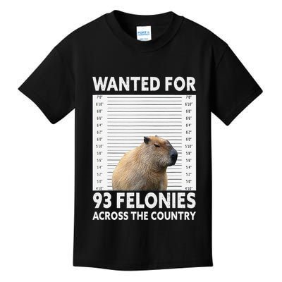 Capybara Mugshot Wanted For 93 Felonies Across The Country Kids T-Shirt