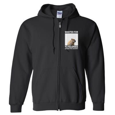 Capybara Mugshot Wanted For 93 Felonies Across The Country Full Zip Hoodie