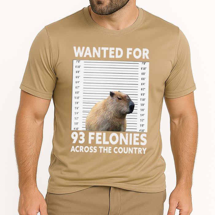 Capybara Mugshot Wanted For 93 Felonies Across The Country Cooling Performance Crew T-Shirt