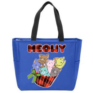 Cat Meowy With Red Black Checkered Meh Cat Lover Gift Zip Tote Bag