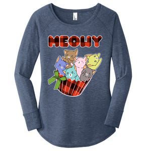 Cat Meowy With Red Black Checkered Meh Cat Lover Gift Women's Perfect Tri Tunic Long Sleeve Shirt