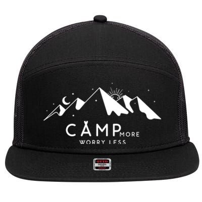 Camp More Worry Less Mountain Nature 7 Panel Mesh Trucker Snapback Hat