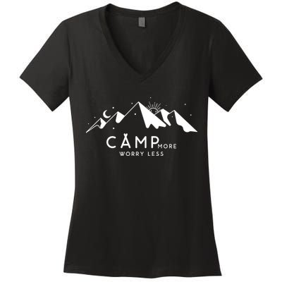 Camp More Worry Less Mountain Nature Women's V-Neck T-Shirt