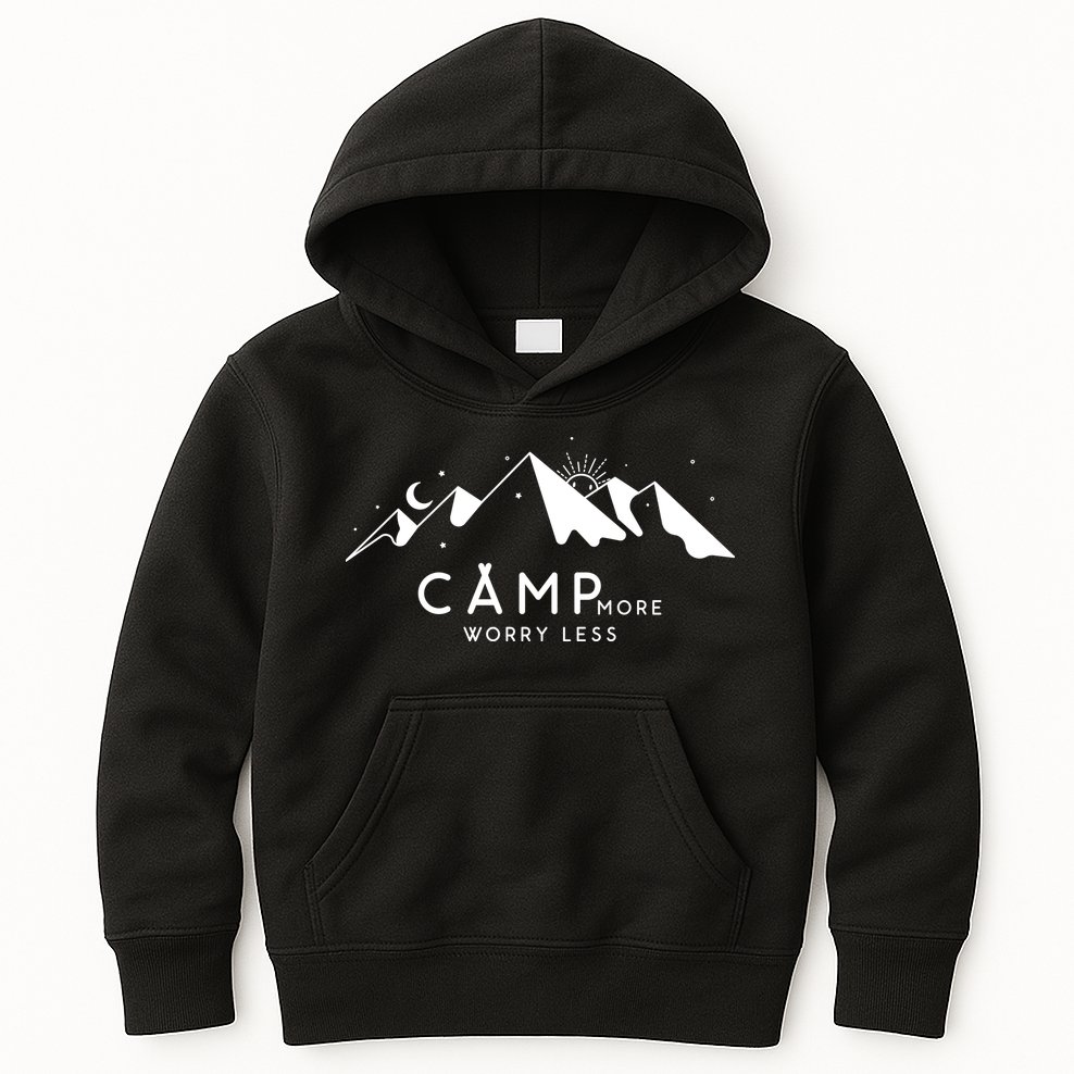 Camp More Worry Less Mountain Nature Kids Hoodie