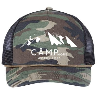 Camp More Worry Less Mountain Nature Retro Rope Trucker Hat Cap