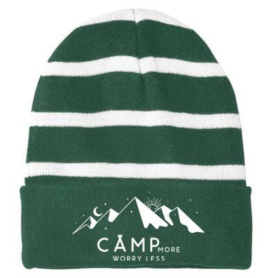 Camp More Worry Less Mountain Nature Striped Beanie with Solid Band