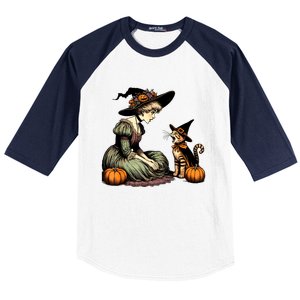 Cat Mom Witch Pumpkin Cat Halloween Women Halloween Baseball Sleeve Shirt