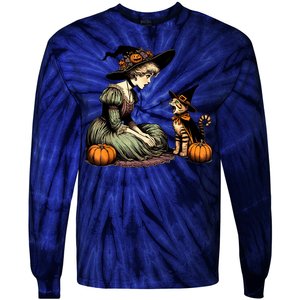 Cat Mom Witch Pumpkin Cat Halloween Women Halloween Tie-Dye Long Sleeve Shirt