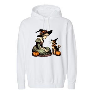 Cat Mom Witch Pumpkin Cat Halloween Women Halloween Garment-Dyed Fleece Hoodie