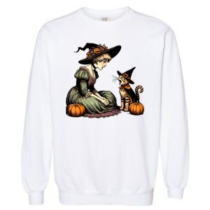 Cat Mom Witch Pumpkin Cat Halloween Women Halloween Garment-Dyed Sweatshirt