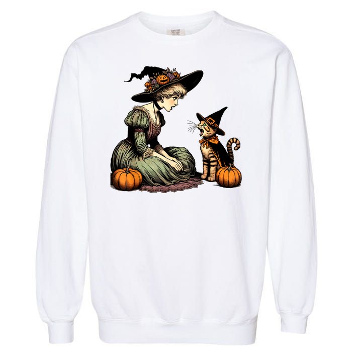 Cat Mom Witch Pumpkin Cat Halloween Women Halloween Garment-Dyed Sweatshirt