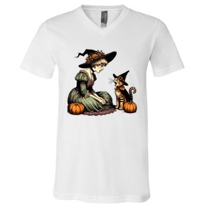 Cat Mom Witch Pumpkin Cat Halloween Women Halloween V-Neck T-Shirt