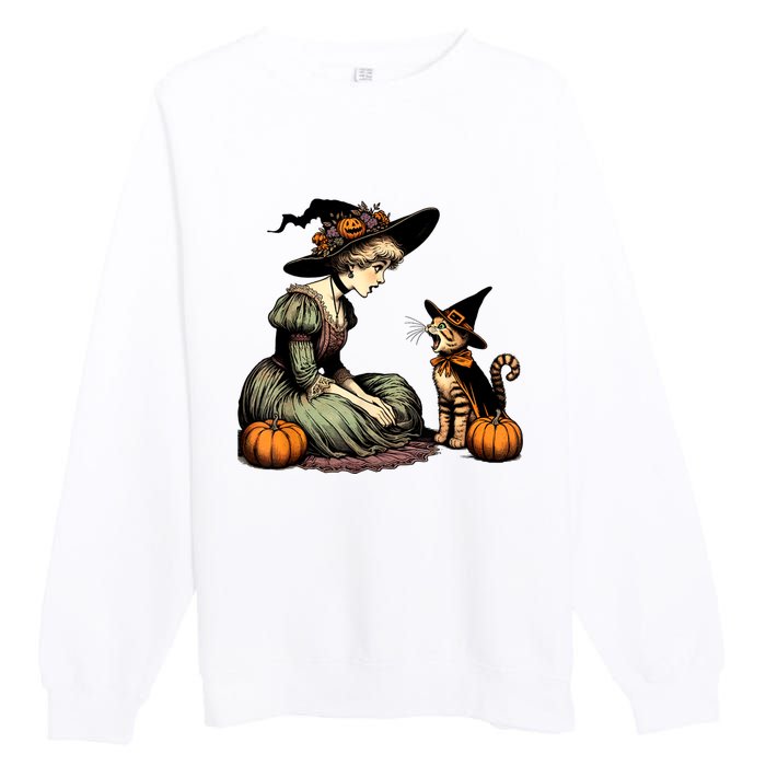 Cat Mom Witch Pumpkin Cat Halloween Women Halloween Premium Crewneck Sweatshirt