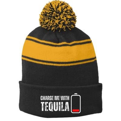 Charge Me With Tequila Funny Tequila Drinking Lover Stripe Pom Pom Beanie