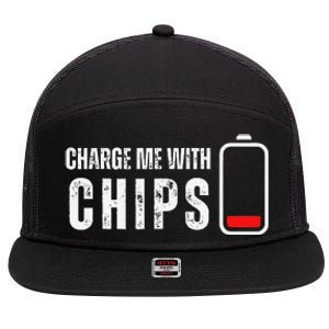 Charge Me With Chips Funny Snacks Chips Lover 7 Panel Mesh Trucker Snapback Hat