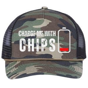 Charge Me With Chips Funny Snacks Chips Lover Retro Rope Trucker Hat Cap