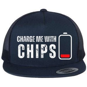 Charge Me With Chips Funny Snacks Chips Lover Flat Bill Trucker Hat