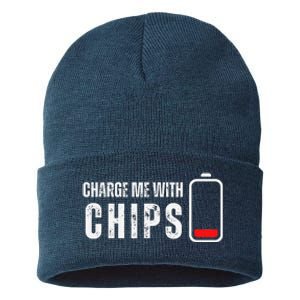 Charge Me With Chips Funny Snacks Chips Lover Sustainable Knit Beanie