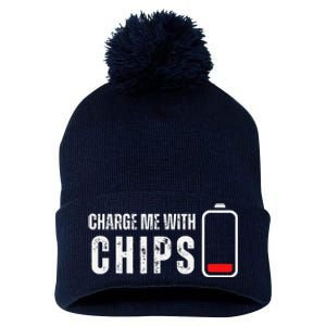 Charge Me With Chips Funny Snacks Chips Lover Pom Pom 12in Knit Beanie