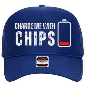 Charge Me With Chips Funny Snacks Chips Lover High Crown Mesh Back Trucker Hat