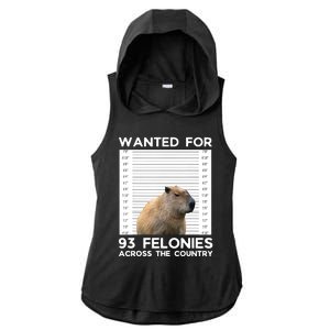 Capybara Mugshot Wanted For 93 Felonies Across The Country Ladies PosiCharge Tri-Blend Wicking Draft Hoodie Tank