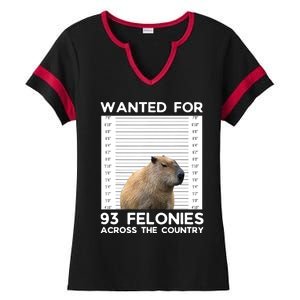 Capybara Mugshot Wanted For 93 Felonies Across The Country Ladies Halftime Notch Neck Tee