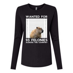 Capybara Mugshot Wanted For 93 Felonies Across The Country Womens Cotton Relaxed Long Sleeve T-Shirt