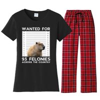 Capybara Mugshot Wanted For 93 Felonies Across The Country Women's Flannel Pajama Set