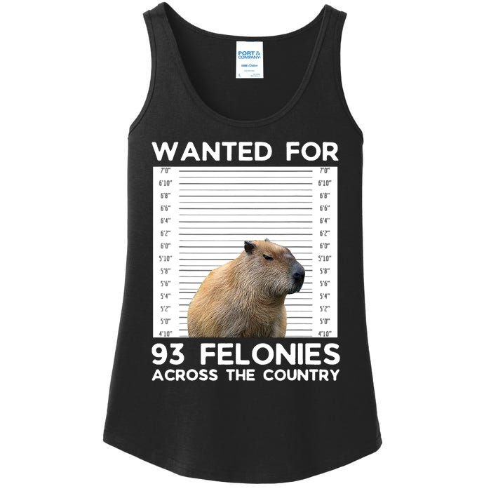 Capybara Mugshot Wanted For 93 Felonies Across The Country Ladies Essential Tank