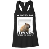 Capybara Mugshot Wanted For 93 Felonies Across The Country Women's Racerback Tank