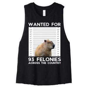 Capybara Mugshot Wanted For 93 Felonies Across The Country Women's Racerback Cropped Tank