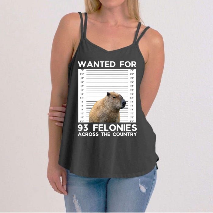 Capybara Mugshot Wanted For 93 Felonies Across The Country Women's Strappy Tank