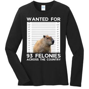 Capybara Mugshot Wanted For 93 Felonies Across The Country Ladies Long Sleeve Shirt