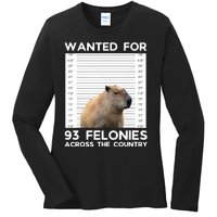 Capybara Mugshot Wanted For 93 Felonies Across The Country Ladies Long Sleeve Shirt