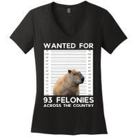 Capybara Mugshot Wanted For 93 Felonies Across The Country Women's V-Neck T-Shirt