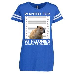 Capybara Mugshot Wanted For 93 Felonies Across The Country Enza Ladies Jersey Football T-Shirt