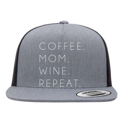 Coffee Mom Wine Repeat Funny Cute Mother's Day Gift Flat Bill Trucker Hat