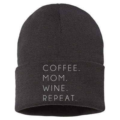 Coffee Mom Wine Repeat Funny Cute Mother's Day Gift Sustainable Knit Beanie