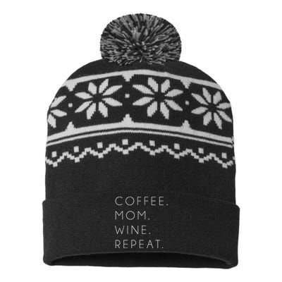 Coffee Mom Wine Repeat Funny Cute Mother's Day Gift USA-Made Snowflake Beanie