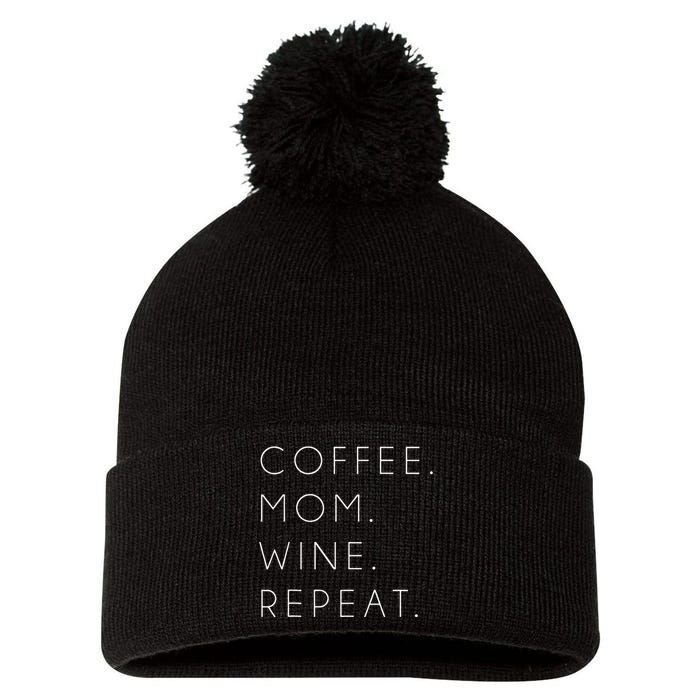 Coffee Mom Wine Repeat Funny Cute Mother's Day Gift Pom Pom 12in Knit Beanie