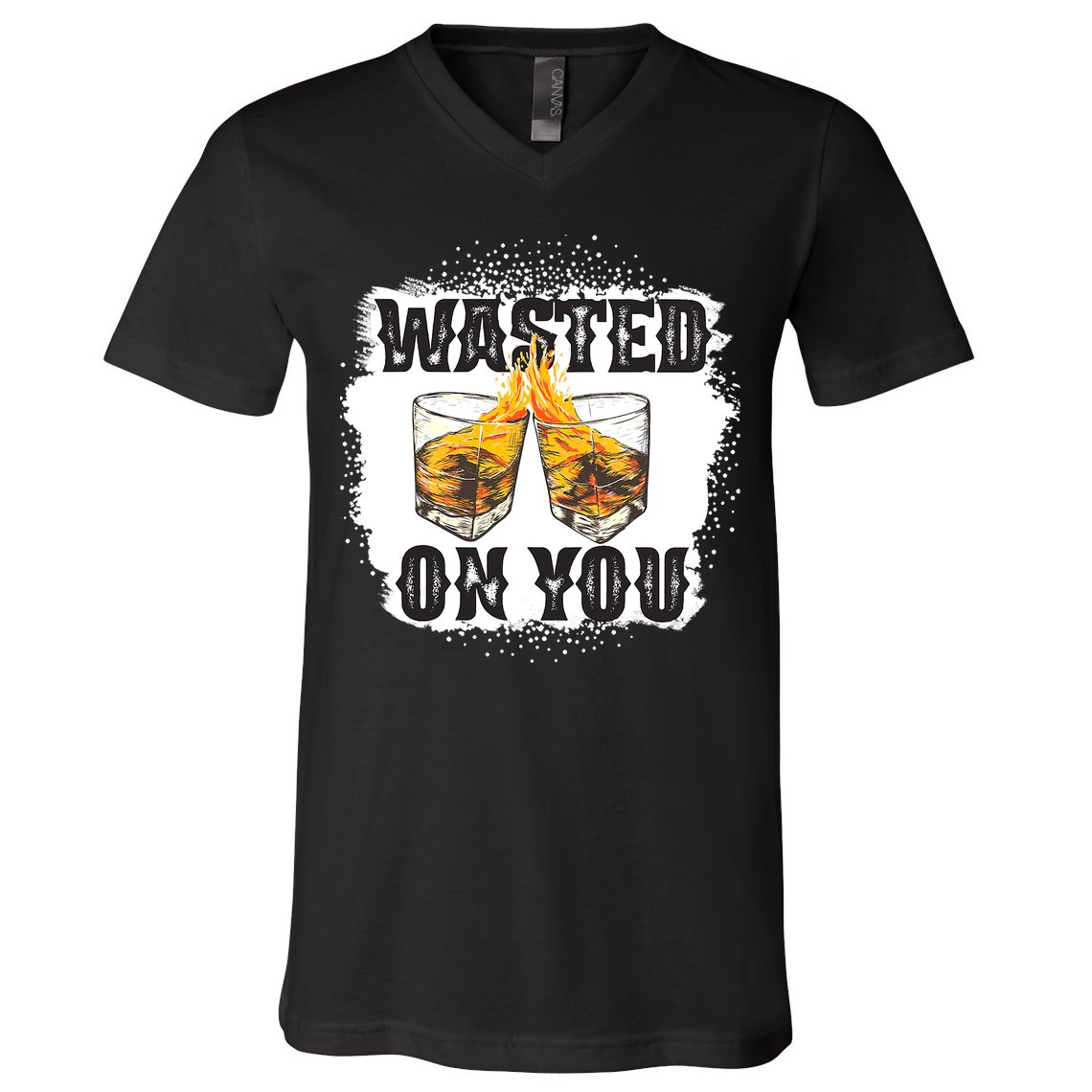 Country Music Western Whiskey Bleached Cowboy V-Neck T-Shirt