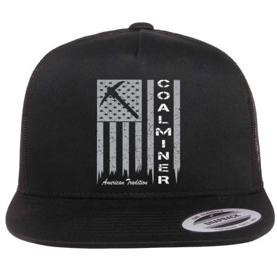 Coal Miner With American Flag For Proud Coal Miners Flat Bill Trucker Hat