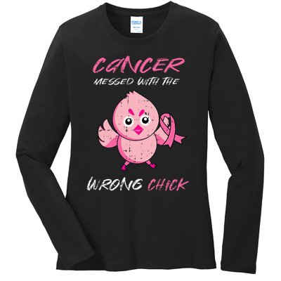 Cancer Messed With The Wrong Chick Cute Breast Cancer Gifts Ladies Long Sleeve Shirt