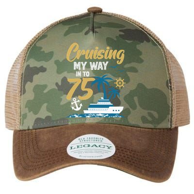 Cruising My Way Into 75th Birthday Cruise 75 Years Old Legacy Tie Dye Trucker Hat